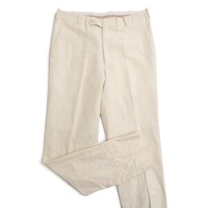 StudioSuits Mens Dress Pants Off White Bespoke Linen Blend 31" x 33.5"